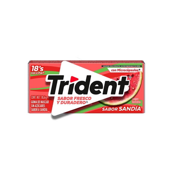 Goma de mascar Trident sin azúcar sabor a sandía 18 pzas
