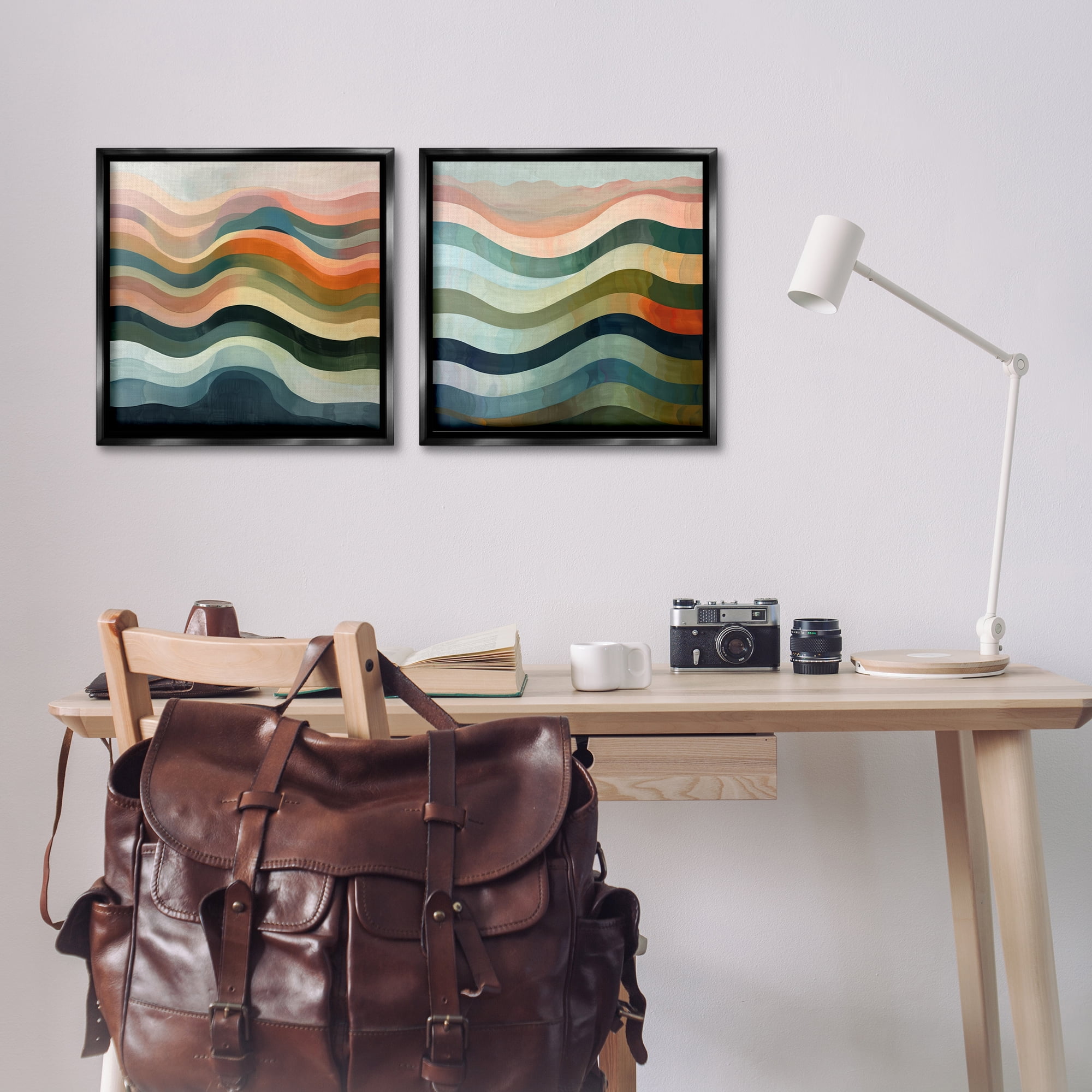 Stupell Industries Earth Tone Fluid Waves Abstract Painting Black Floater Framed Canvas Art Print Wall Art, 18 x 18, Set of 2