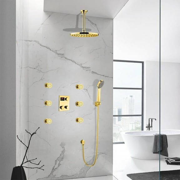 Juno Gold Finish Luxury Digital Display Shower System Ceiling Mount