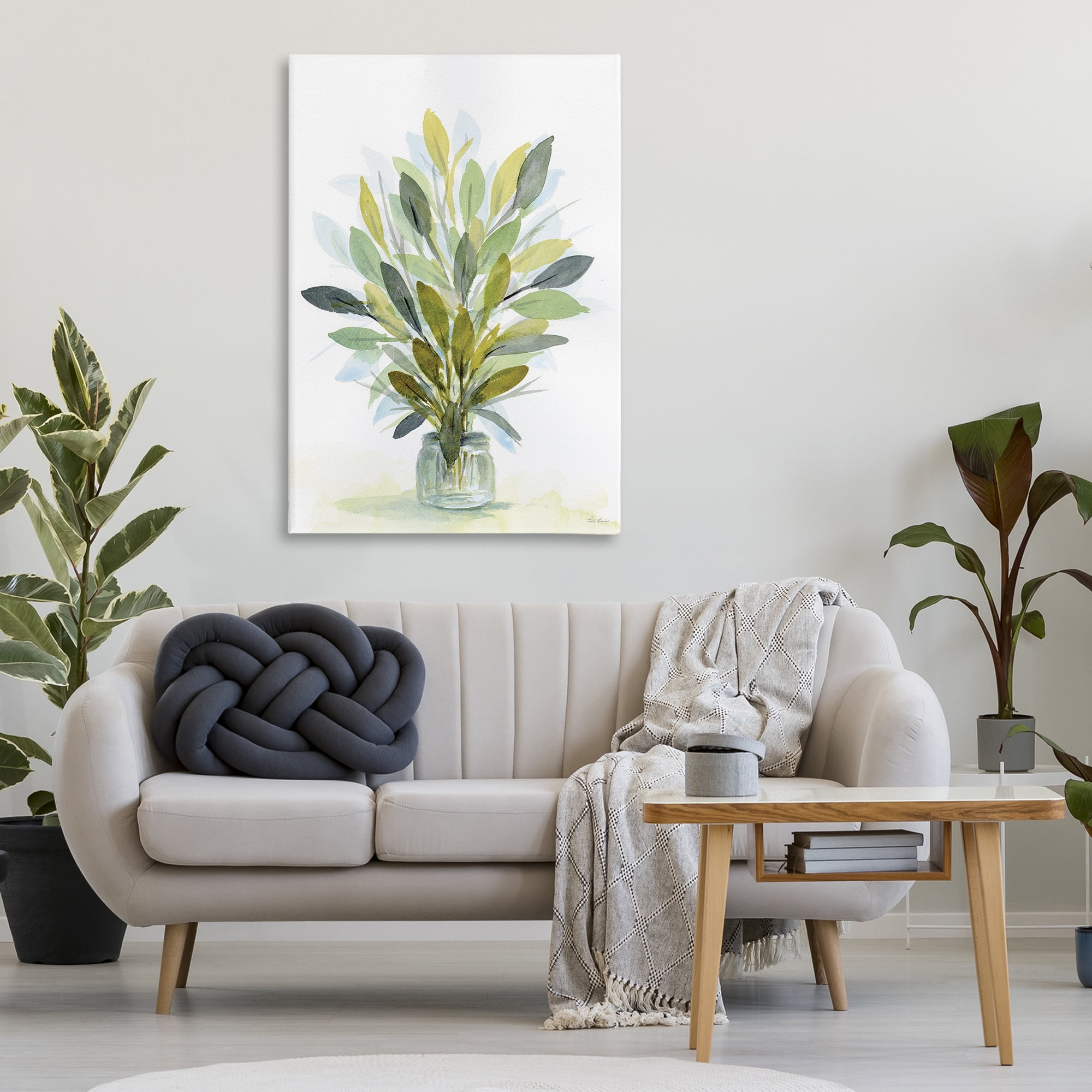Stupell Industries Layered Leaves in Jar Botanical & Floral Painting Gallery Wrapped Canvas Art Print Wall Art, 30 x 45