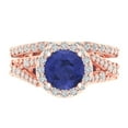 thumbnail image 2 of 2.32 ct Brilliant Round Cut Tanzanite 14K Rose Gold Halo Solitaire with Accents Engagement Bridal Wedding Ring Band Set size 4.25, 2 of 7