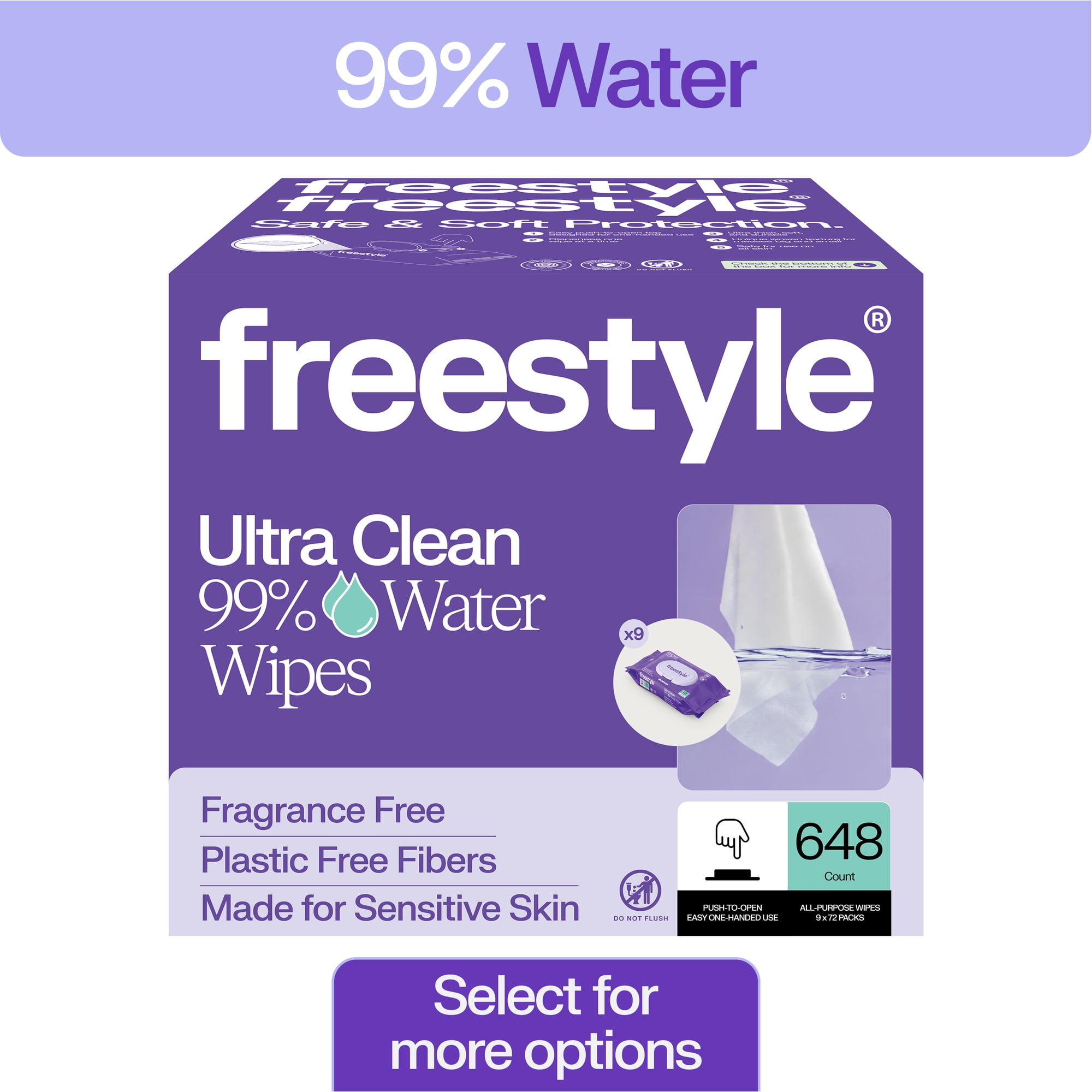 Freestyle Soft Baby Wipes for Sensitive Skin, Unscented, 9 Flip Top Packs, 648 Total Count