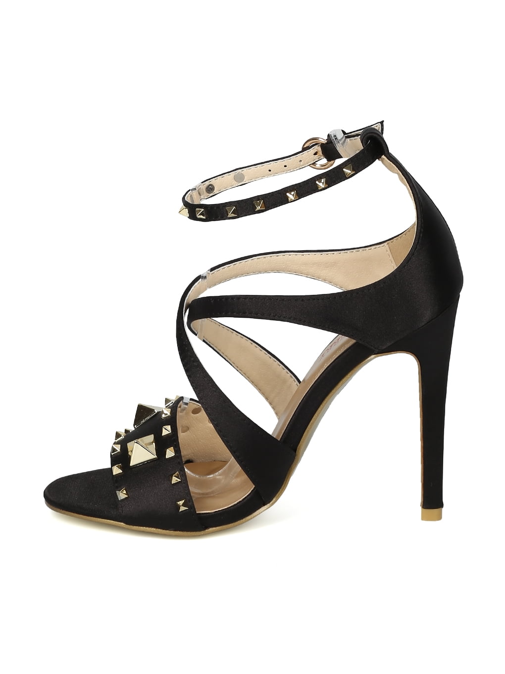 Women Satin Open Toe Pyramid Spike Strappy Stiletto Sandal HI24