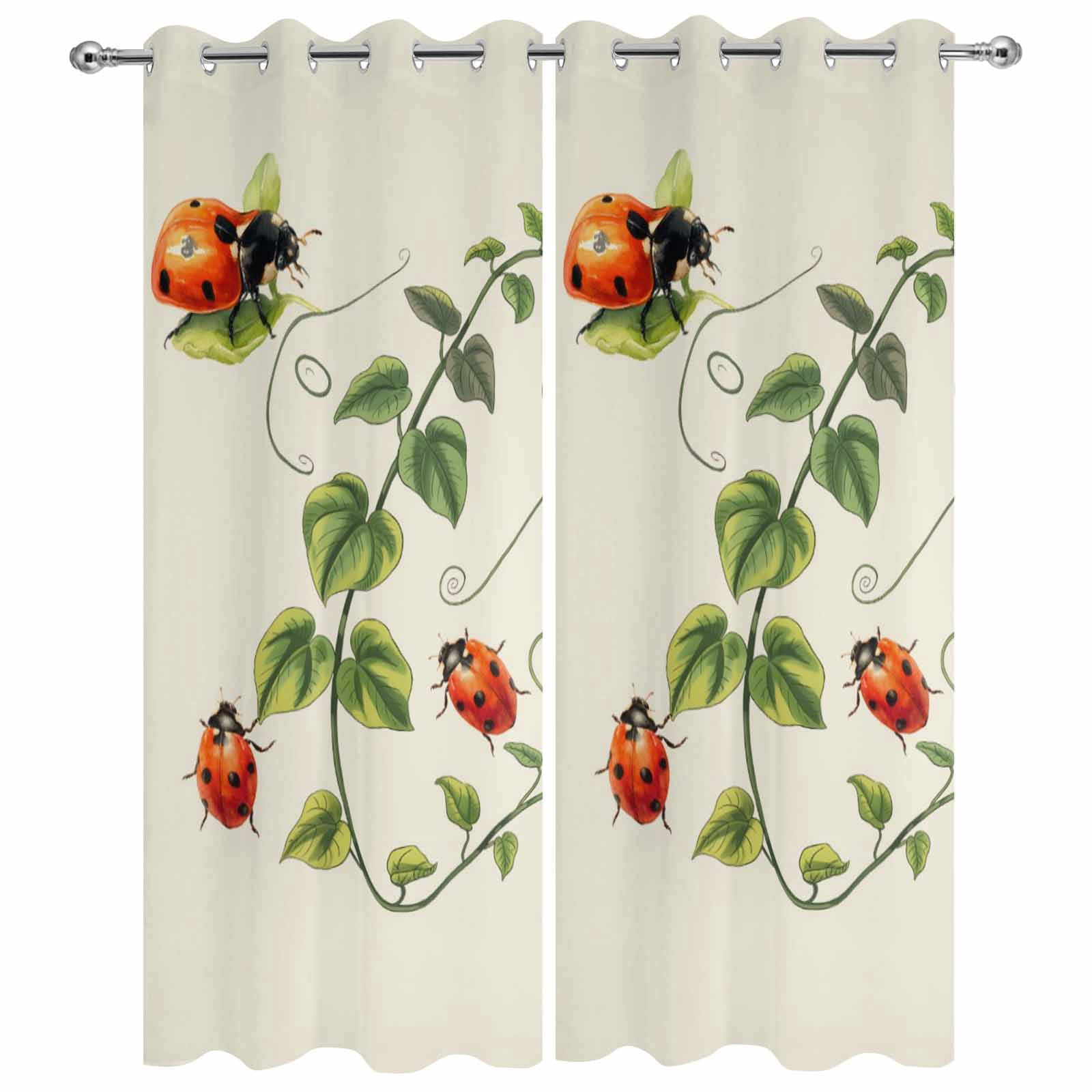 Outdoor Curtains for Patio Waterproof, Ladybugs Eucalyptus Outdoor Privacy Panels Grommet, Spring Botanical Leaves Green Blackout Outside Curtains for Porch/Cabana/Pergola/Gazebo 54"x108", 2 Panels