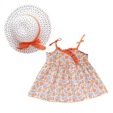 

Sngxgn Girls and Toddler Dress Sleeveless Back Bowknot Casual Beach Straps Slip Dress Sundress Dresses for Girls Orange Size 12