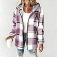 thumbnail image 2 of Women’s Lightweight Casual Flannel Jacket with Hood Plaid Fleece Lined Shacket Button Down Long Sleeve Fall Winter Jacket Warm Coat 2025 Trendy Outerwear for Everyday Wear, 2 of 5