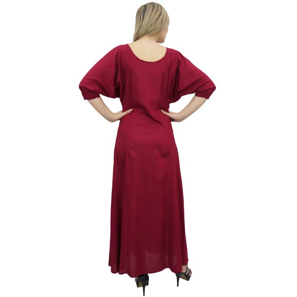 Bimba Women's Maroon Boho Maxi Dress With Tassel Scarf Casual Summer Wear-4  - Walmart Business Supplies