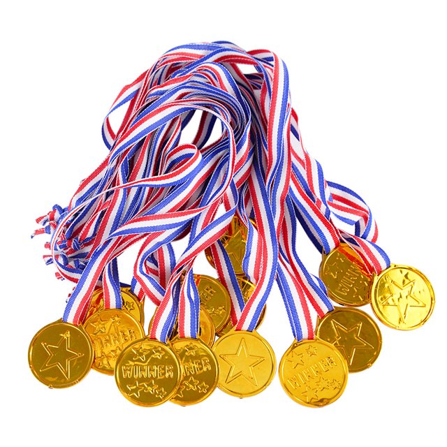Trofeo de medallas de ganadores de oro de plástico para niños, juego de premios deportivos, juguetes para niños, recuerdos de fiesta de cumpleaños, rellenos de piñata, 10 Uds.(gold medal 10pcs