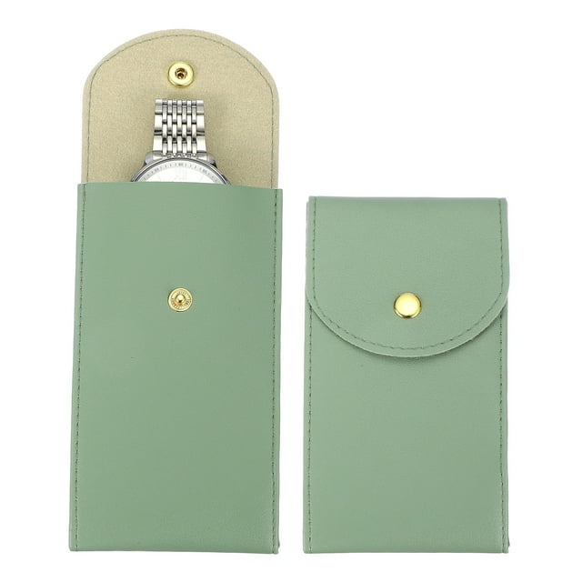 Uxcell 2 Pcs Bolsa de Reloj de Cuero, 5.1 x 2.8 Pulgadas Funda de Viaje Portátil para Reloj, Verde