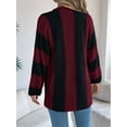 thumbnail image 5 of Women'S Autumn and Winter Contrast Striped Trumpet Sleeve Cardigan Sweater Mid-Length Coat Wine Red XL, 5 of 8