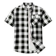 thumbnail image 4 of ZCFZJW Mens Lightweight Casual Plaid Button Down Short Sleeve Shirt with Chest Pocket Summer Band Collar Beach Vacation Tees Shirt Tops Black XL, 4 of 6