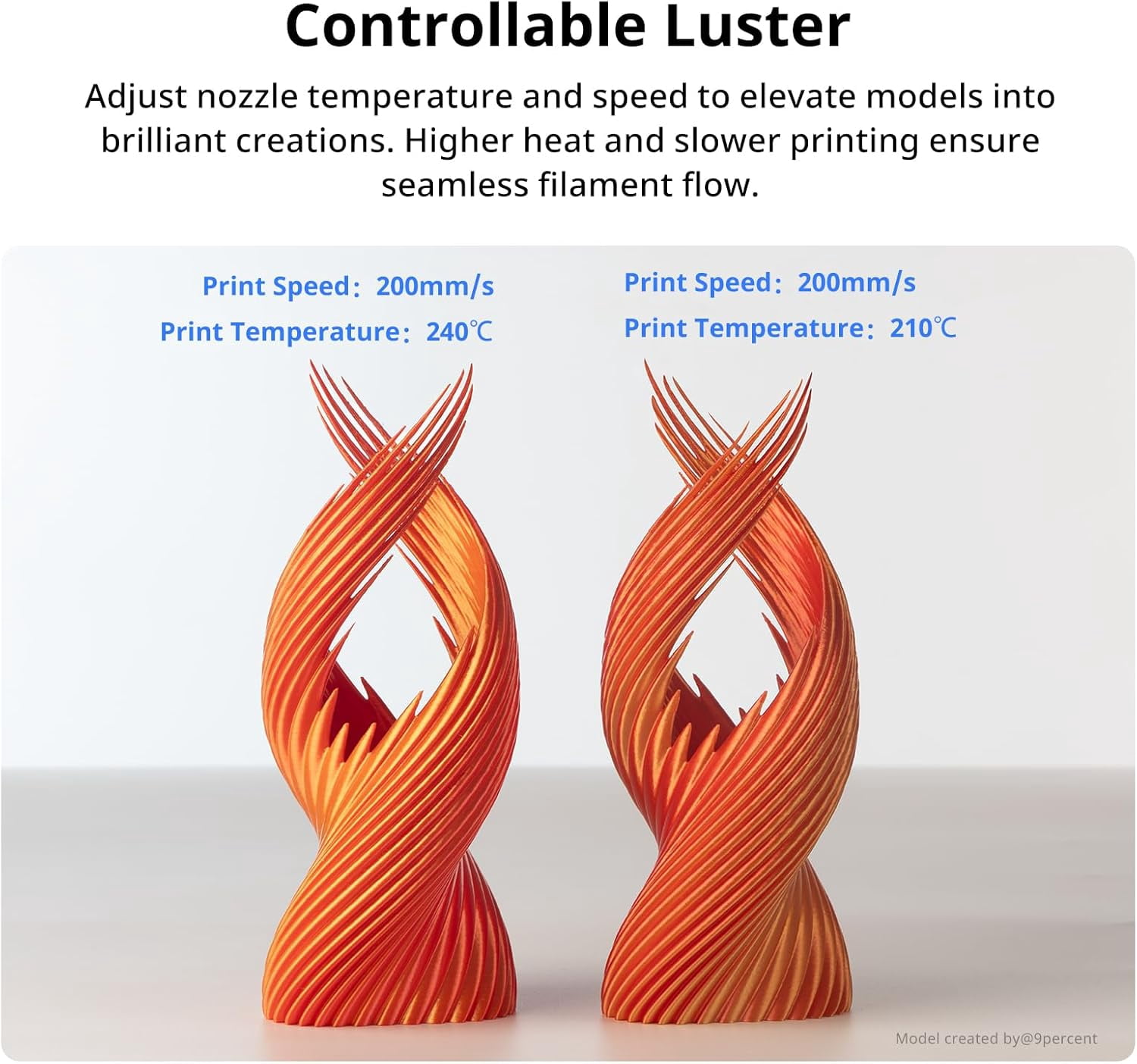 Silk Dual Color Pla Filament, 2-in-1 Chrome Coextrusion Color Change 3D Printer Filament 1.75mm Dimensional Accuracy +/- 0.02mm, Silk Texture, 1KG Reusable Spool (2.2 lbs), Red Gold