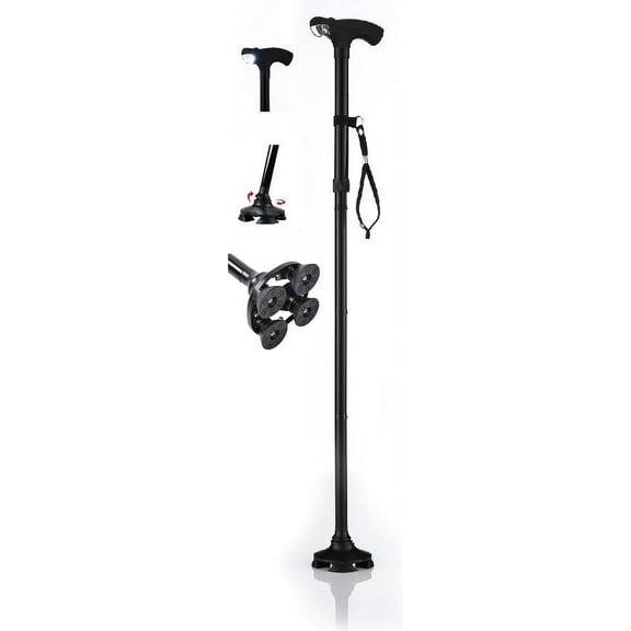 Shorter Cane | Adjustable from 27-32 inches | Self Standing | 4 Rubber Feet | LED Light | Hurry Before They are Gone | Great Walking Cane | As Seen On TV Cane | Foldable | Wrist Strap | Color is Black