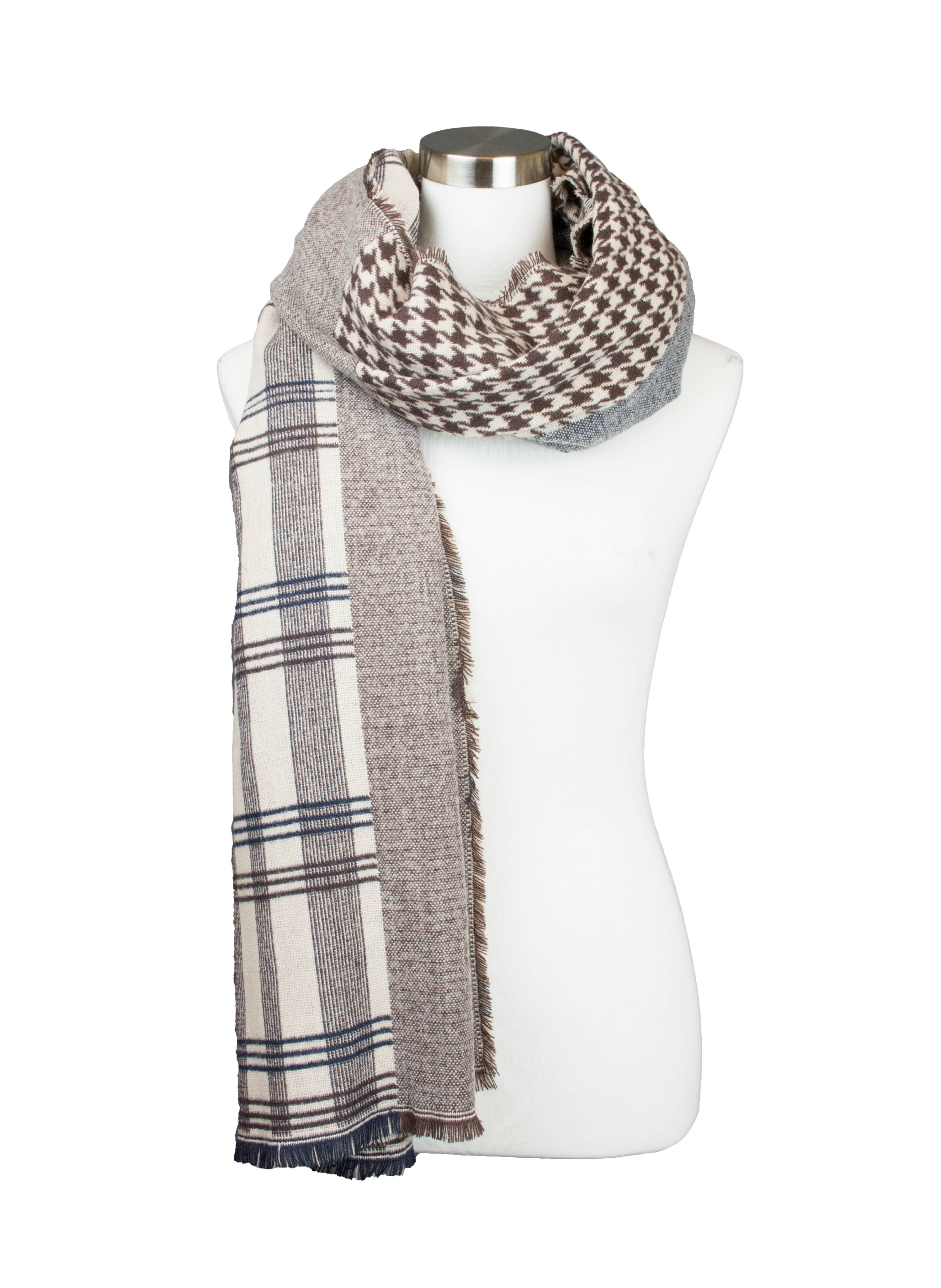 Woman Winter Scarf White Super Soft Warm Long Classic Houndstooth Print Scarves