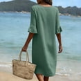 thumbnail image 3 of fheaev Women's Midi Dress Short Sleeve V Neck Button Down Loose with Pockets for Casual Mint Green 2XL, 3 of 8