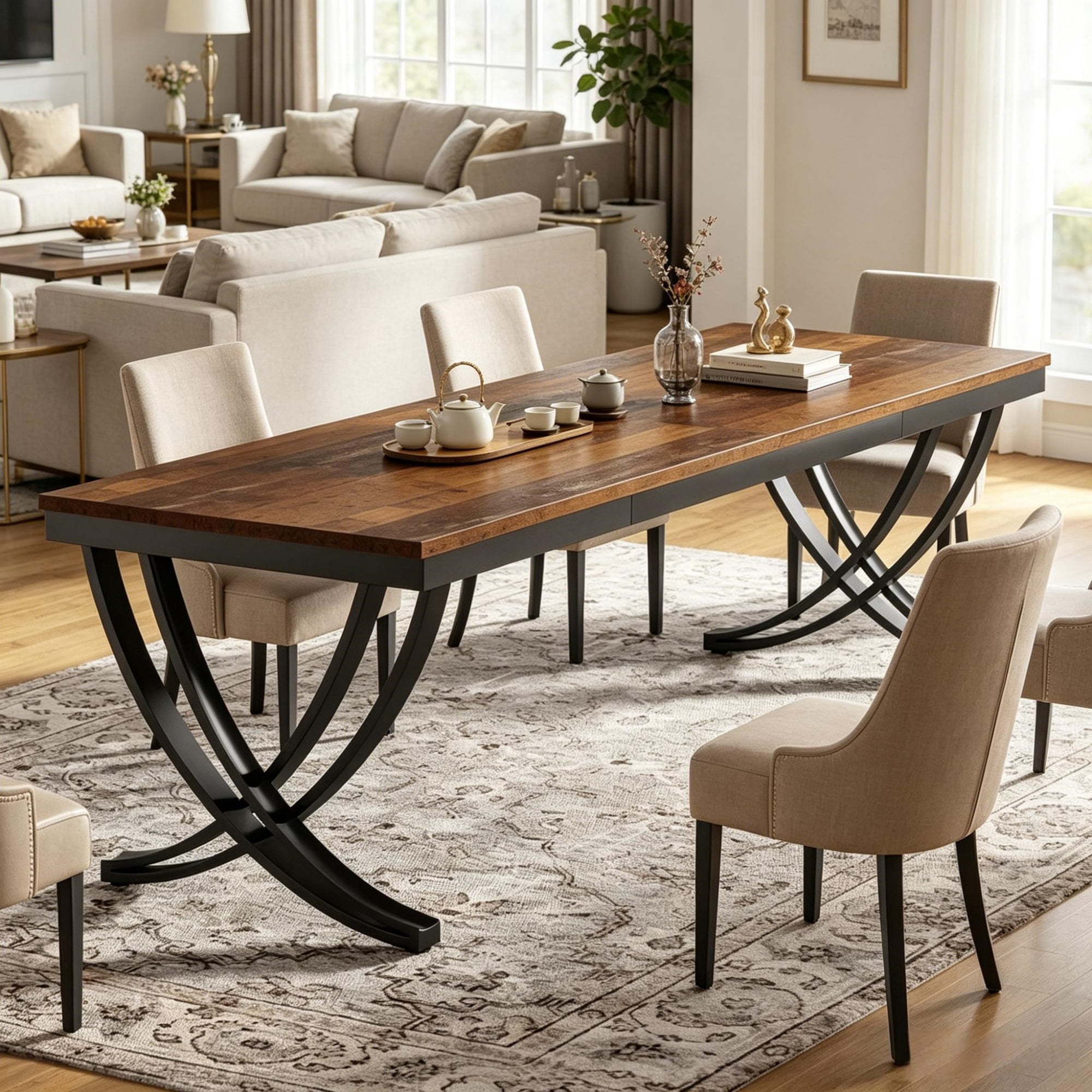 Dining Table, Rectangular, Seats 6-8, Industrial Style, Black