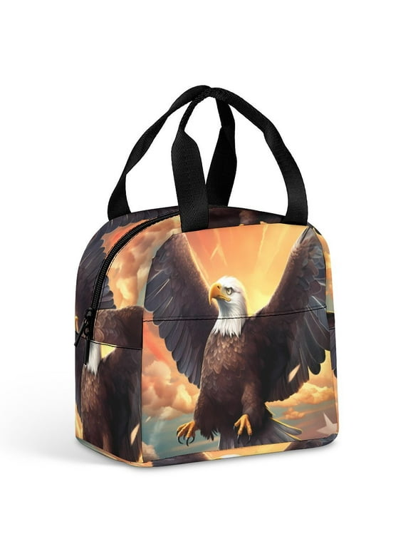 Bald Eagle 1 Portable Reusable Lunch Bag/Tote Bag for Mens/Womens/Boys/Girls Cute Lunchbox for Outdoor/Study/Travel/Work/Picnic/Beach/Fishing