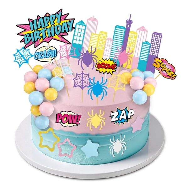 Decoración para tartas con diseño de Geelin Spider para cumpleaños, 61 unidades, rosa niña