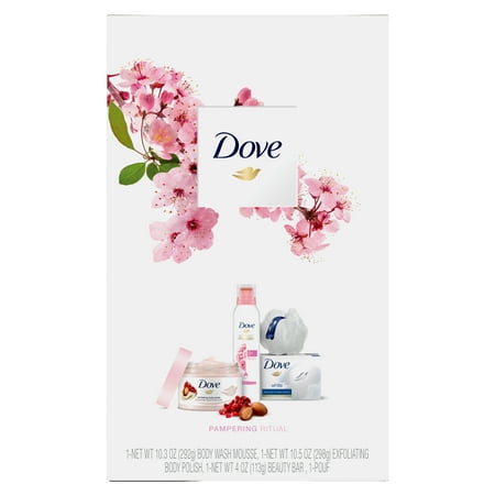 Holiday Gift Clearance Dove 4-pc Pampering Ritual Holiday Gift Set (Shower Mousse, Body Polish, Beauty Bar with Bonus Pouf) ()