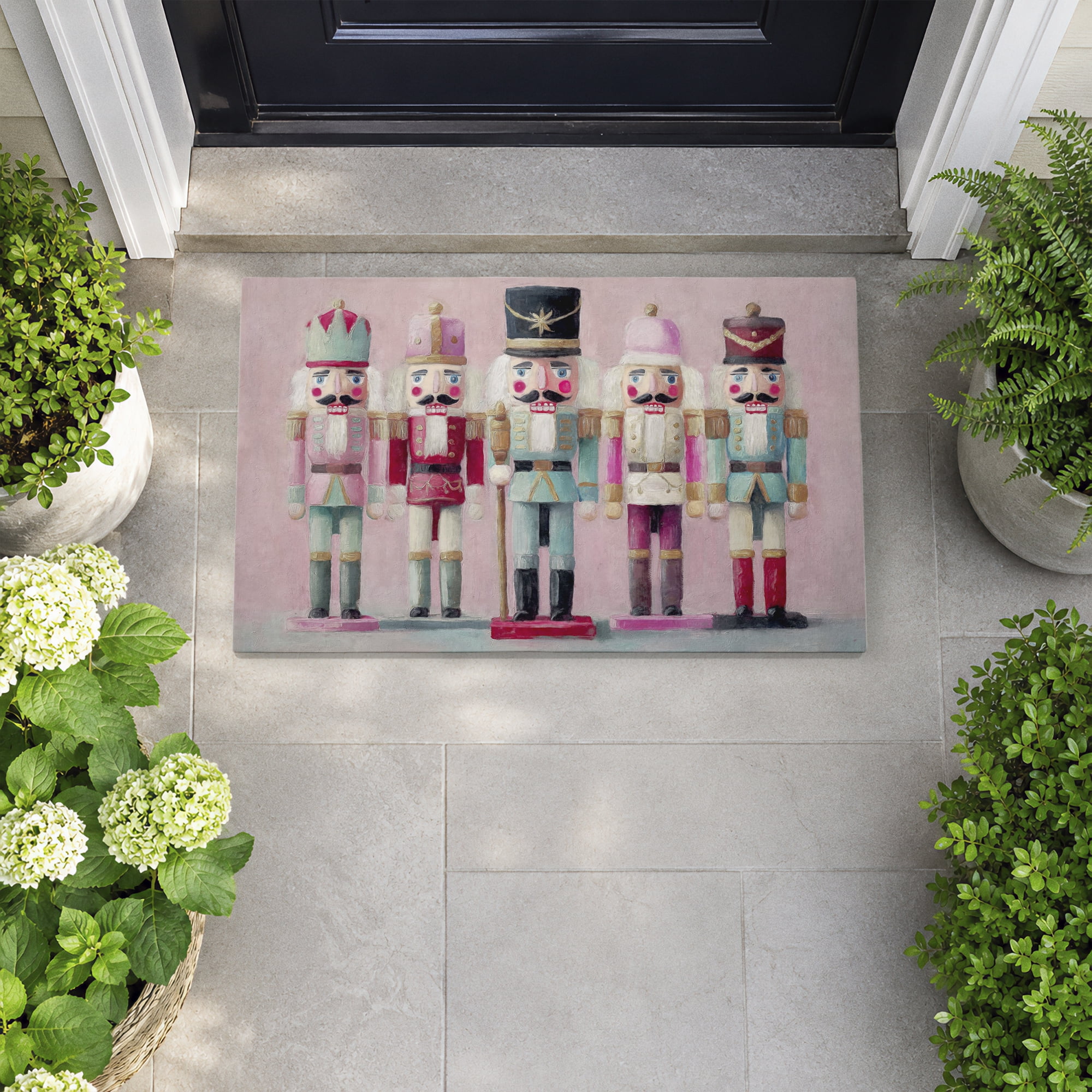 Stupell Industries Classic Nutcrackers on Pink Printed Outdoor Door Floor Mat, design by Nina Blue