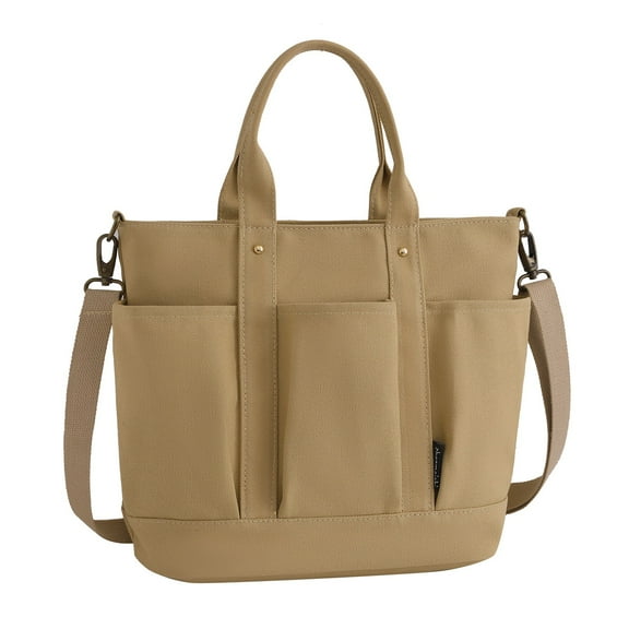 Mepaouo Canvas Tote Bag for Women Small Crossbody Shoulder Handbag Top Handle Satchel with Compartments