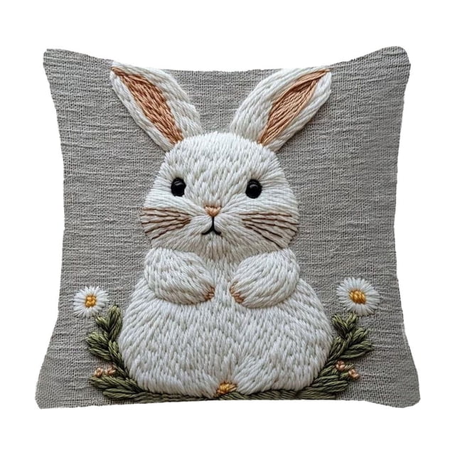 M Cute Little White Rabbits Printed Lumbar Pillow Pillowcase And Insert Removable Washable Back Cushion For Sofa Bed Office Nap Floral Design Size M