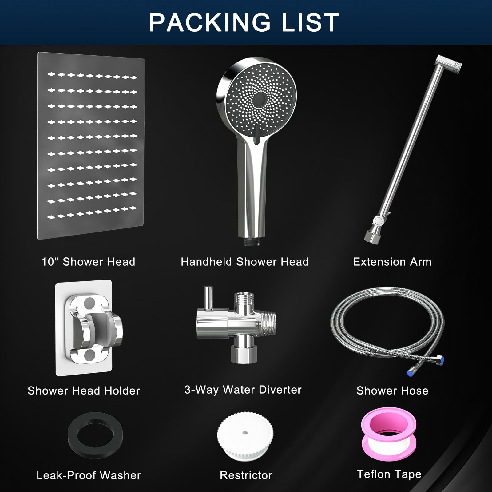 Shower Head  Rain With Handheld Spray Combo 10 Inch Adjustable High Rainfall Dual Showerhead Set Extension Arm And 60 Long Hose (silver)