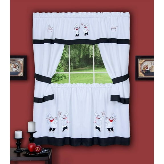 Kitchen Comfort Gourmet Embellished Cottage Window Curtain Set 58x36