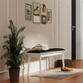 thumbnail image 5 of Kmax Entryway Bench, 46" Dining Bench with Wood Leg Rustic Upholstered Window Bench for Entrance Dining Room Living Room - PU Black, White Legs, 5 of 9