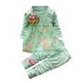 thumbnail image 1 of Sunnyoo Tenues Décontractées pour Filles en Coton Robe à Manches Longues à Fleurs avec Pantalon Ensemble 2 Pcs, 1 of 3