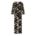 thumbnail image 5 of Honeeladyy Womens Printed Pajamas Set, Ladies Fall Two Pieces Round Neck Long Sleeved Loose Top with Elastic Waist Soft Straight Pants Postoperative Sleepwear Set Black S, 5 of 6