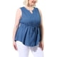 thumbnail image 2 of Women's Plus Size Shirts Denim V Neck Drawstring Waist Sleeveless Chambray Tops Blue 4X, 2 of 7