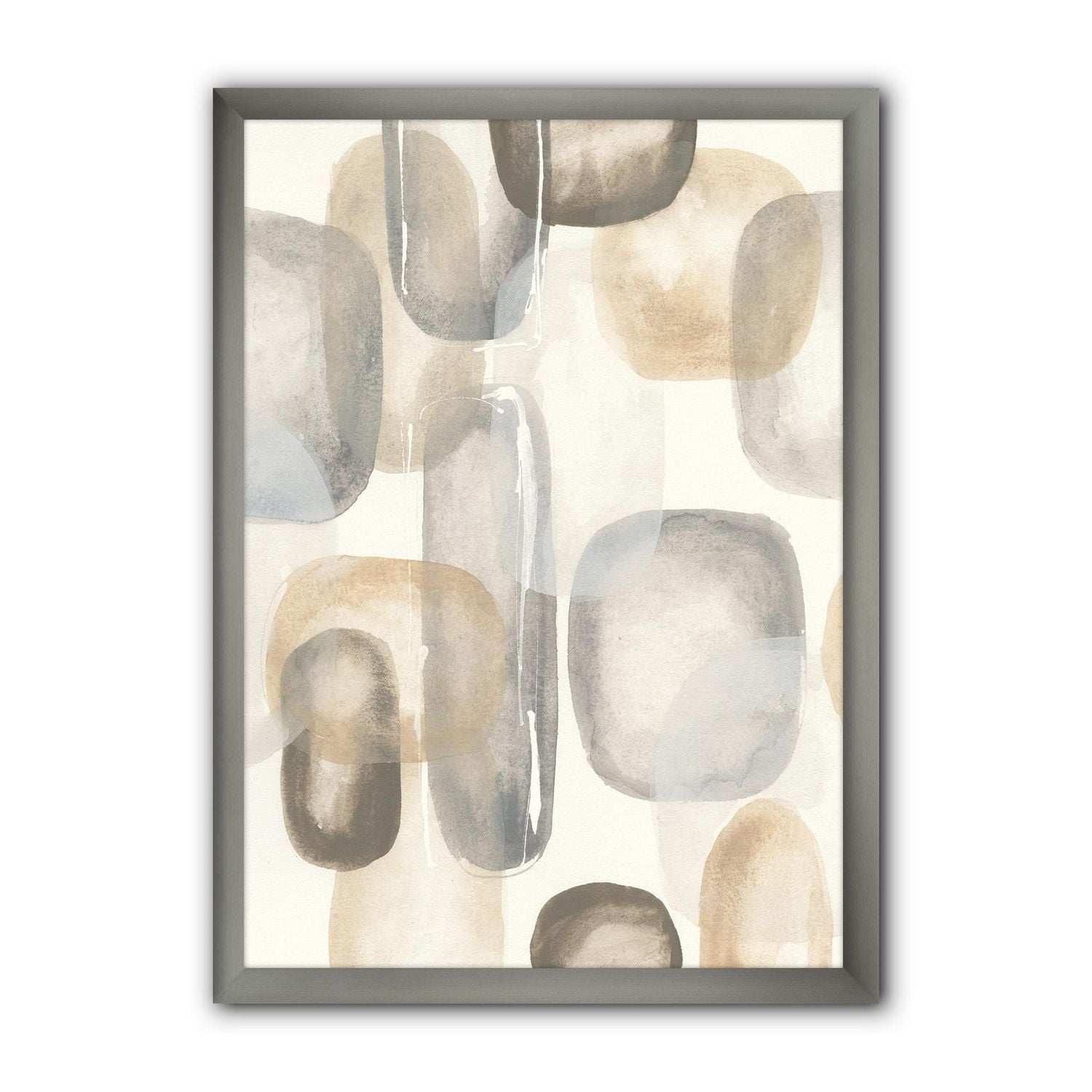Designart Neutral Oval Grey Stones I Framed Wall Art