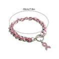 thumbnail image 3 of YiJuHui 1pcs Pink Ribbon Breast Cancer Awareness Bracelet with Heart Charm Rhinestone Support Hope Charity Jewelry Gift for Women 20*20*1CM, 3 of 6