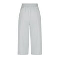 thumbnail image 4 of Luxalzxs Cotton Linen Capri Pants for Women Casual Summer Elastic High Waist Loose Fit Pants Cropped Wide Leg Lounge Pants with Pockets, 4 of 5