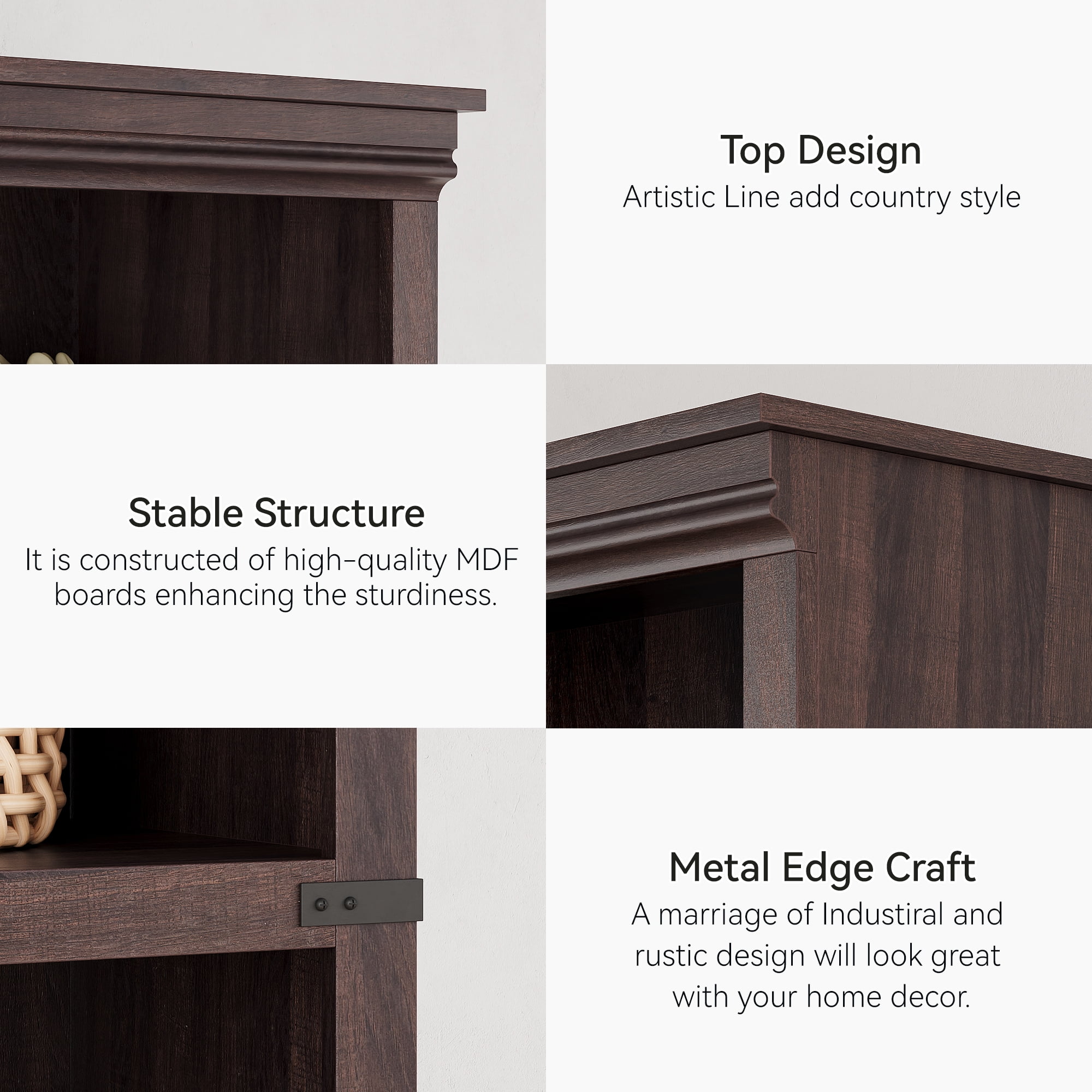 M optimized 5 Tier Bookcase, Farmhouse Book shelf with Storage Open Bookshelves, 31.4"x12.7"x67.4" Wooden 5 Shelf Bookcase Home Decor Furniture for Home Office Living Room Bedroom