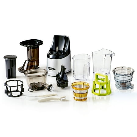 Omega - MegaMouth Vertical Low Speed Juicer with Smart Cap Spout Tap - Silver