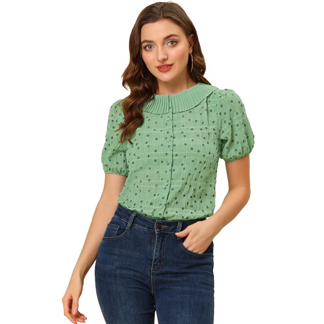 INSPIRE CHIC Chemise à Manches Bouffantes Florale pour Femmes avec Col Plissé et Boutons