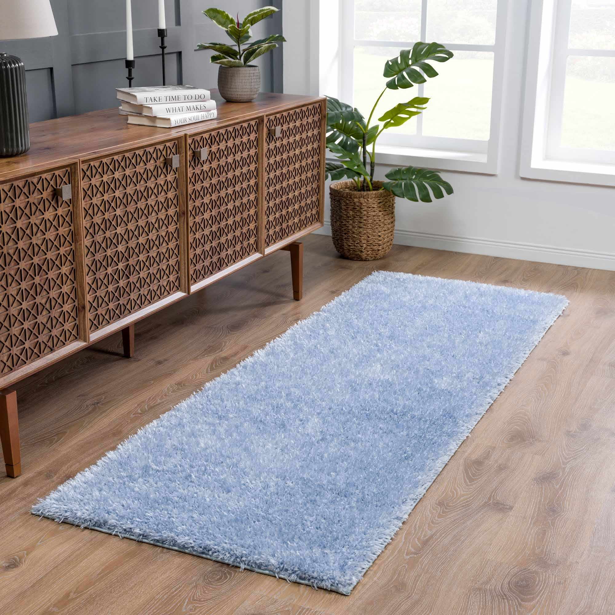 Hauteloom Faina Living Room, Bedroom Machine Washable Area Rug - Farmhouse - Plush Pile - Aqua - 8'10" x 12'