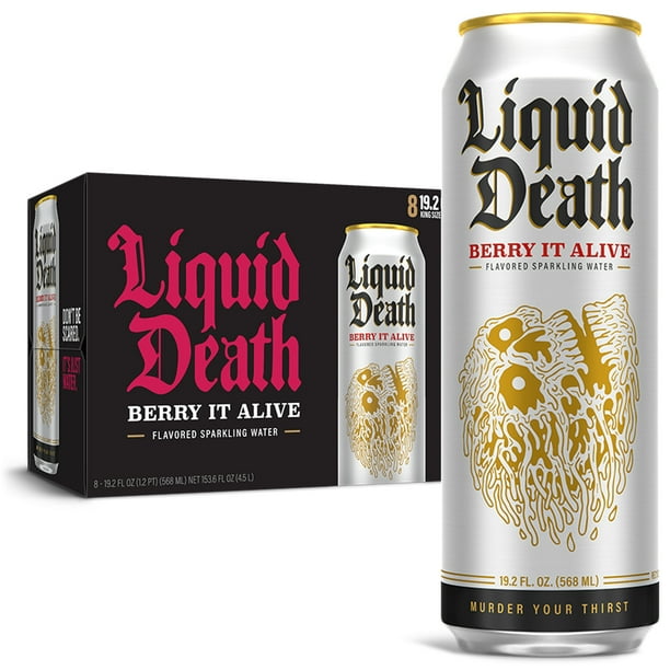 Liquid Death Sparkling Water with Agave, Berry It Alive, 19.2 oz King Size Cans (8Pack