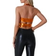 thumbnail image 3 of Allegra K Metallic Halter Neck Top for Women's Deep V Neck Backless Holographic Crop Tops L Orange, 3 of 6