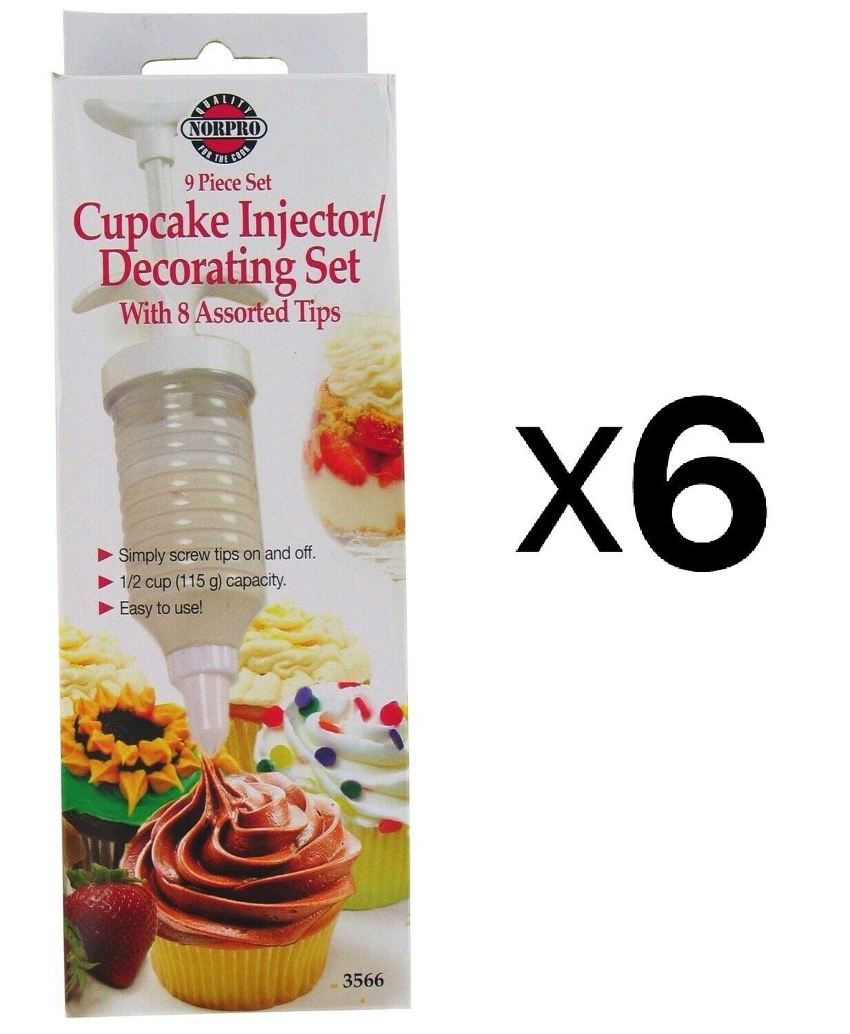 Norpro Cake Icing Decorating Set Frosting 8 Tips w/ Filling Injector (6