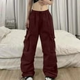 thumbnail image 2 of DHFJKG Women's Baggy Cargo Pants Loose Fit Multi Pockets Solid Color Y2K Street Style Elastic Waist Parachute Pants Vintage Stylish Trousers, 2 of 8