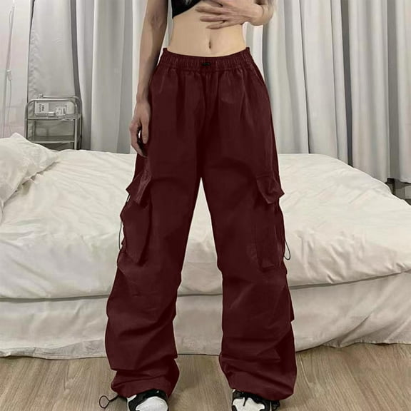 SNKSDGM Women's Plus Beach Pants for Women Linen Long Work Pants Women Plus Size Jean Women's Summer Cargo Parachute Pants Loose Fit Pocket Vintage Street Style L