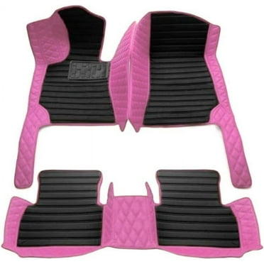 Custom Floor Mats for Cars，Luxury Full Coverage All Weather Car Floor Mats，Leather Car Mat Set ， Floor Mats for 99% of Cars, Trucks & SUVs (Edge Pink Diamond with Black Stripes in The Center)