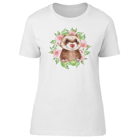 Cute Happy Floral Baby Ferret Tee Women's -Image by Shutterstock