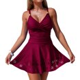 thumbnail image 2 of Women's One Piece Swimsuit Sexy Hollow Out Bikini with Padded Cups Wire Free for Beach Holiday,Wine,M, 2 of 8