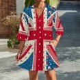 thumbnail image 2 of Colorful Patchwork Union Jack Flag Womens Dress With Pockets Summer V Neck 3/4 Sleeve Dress Plus Size Loose Dress, 2 of 7