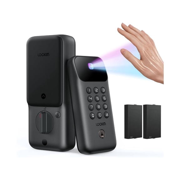 Lockin Veno Go - Smart Lock - Palm Vein Keyless Entry Door Lock - 5 Unlock Methods, Built-in WiFi, Smart-Home Compatible - Front Door Security - 14-Month Battery - Dual Batteries