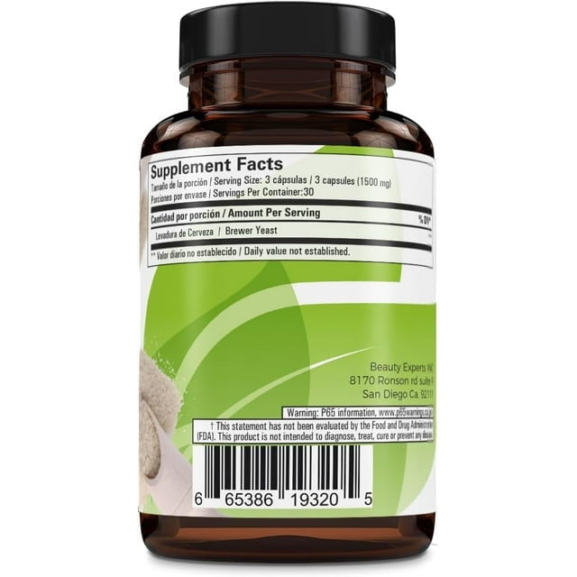 Levadura De Cerveza (Brewer’s Yeast Capsules) – 1500 mg Per Serving, 90 Veggie Caps – 100% Natural, Made in USA – Nutrient-Rich Superfood for Digestive & Immune Support | Dietary Supplement